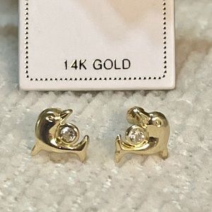 Solid Yellow Gold 14 Karat Dolphin Cz 2mm Stud Earring
100 %Pure